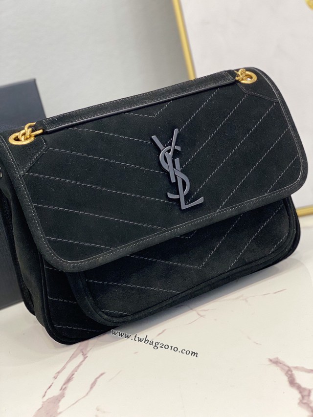 YSL专柜款女包 聖羅蘭經典款MONOGRAM翻蓋麂皮手袋 YSL肩背斜挎包 498894  jjh1073